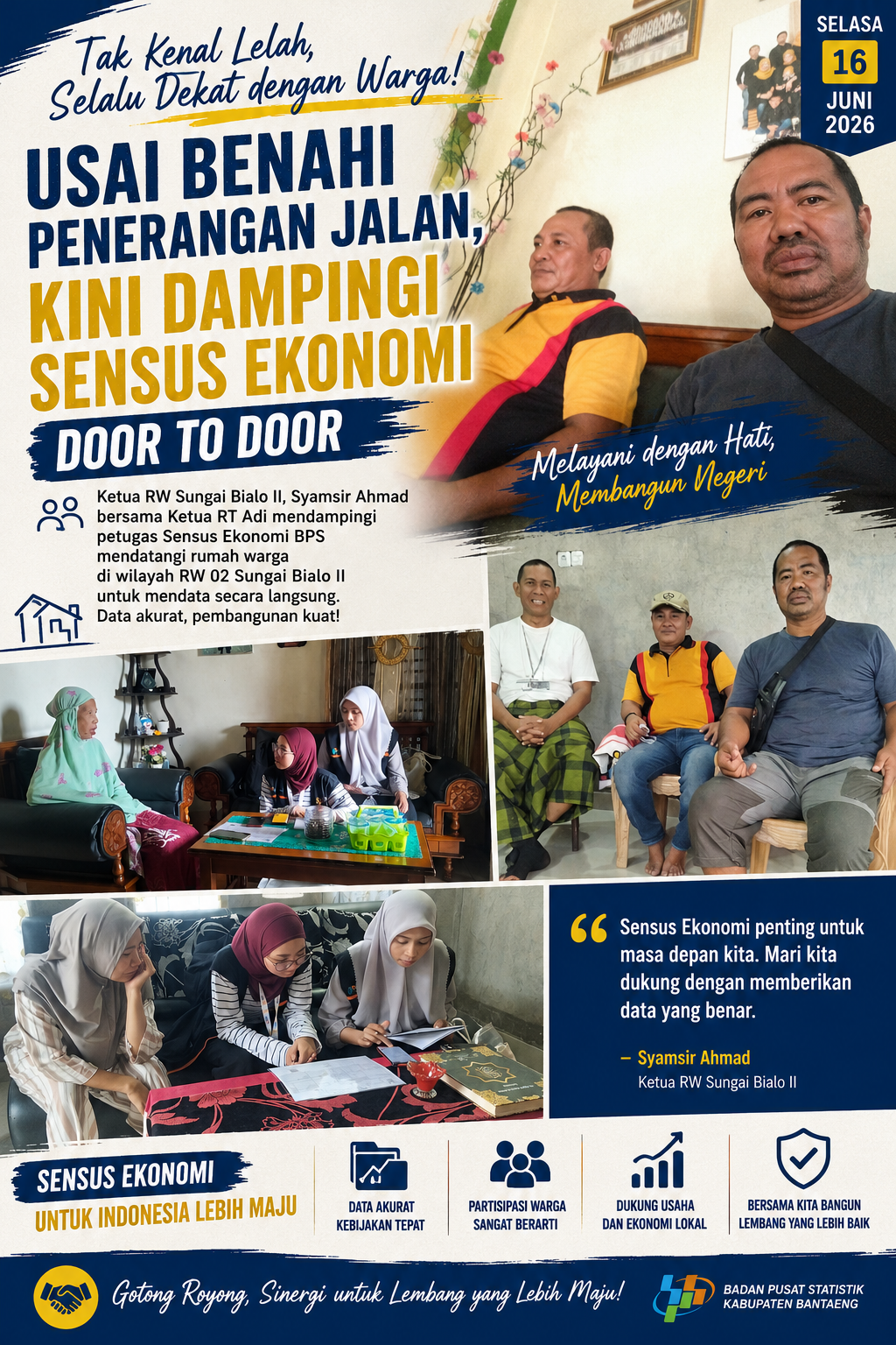 Tak Kenal Lelah Melayani Warga: Usai Benahi Lampu Jalan, RW Sungai Bialo II Dampingi Sensus Ekonomi dari Rumah ke Rumah